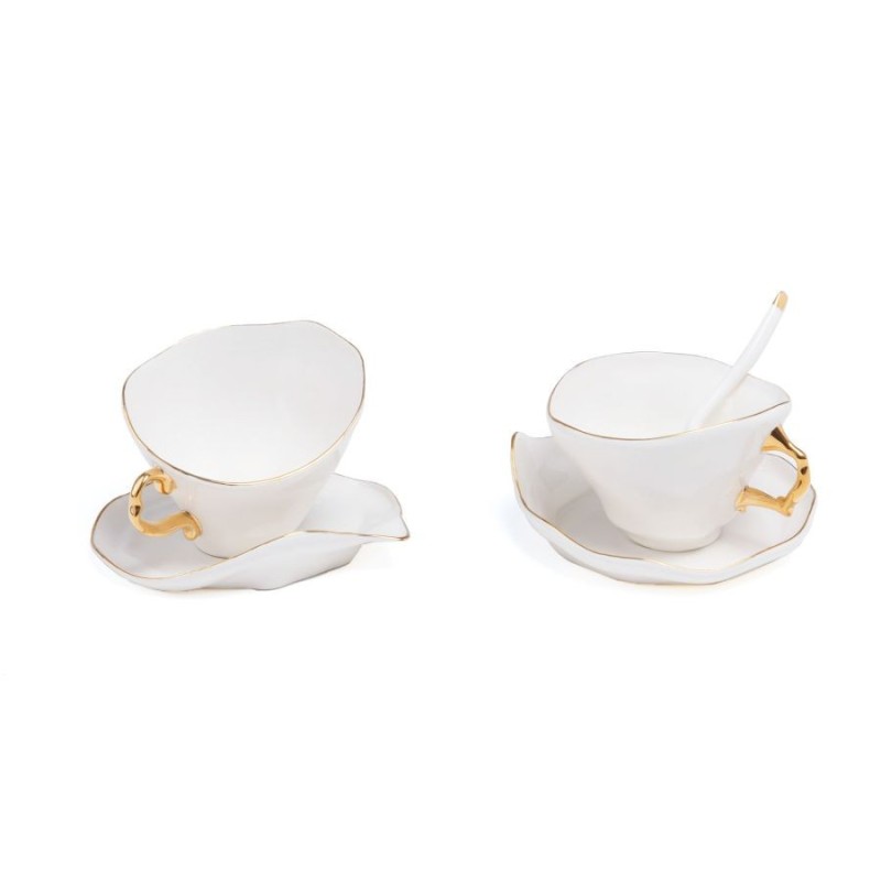 SELETTI MELTDOWN Tea set 2 teacups 2 saucers 2 teaspoons