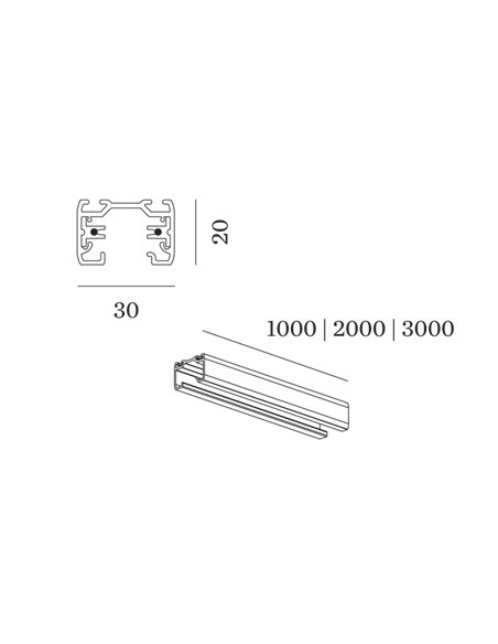 Wever & Ducré 1-phase track | surface/suspended Track Profile 2m