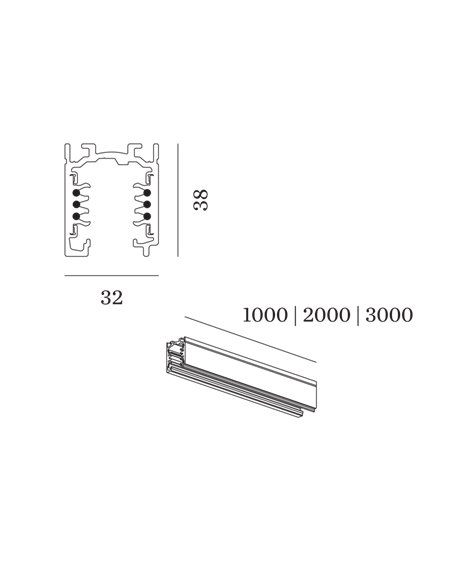 Wever & Ducré 3-phase track | surface/suspended Track Profile 2m