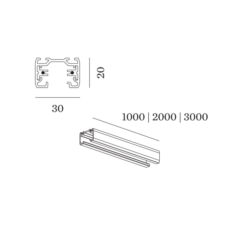 Wever & Ducré 1-phase track | surface/suspended Track Profile 2m