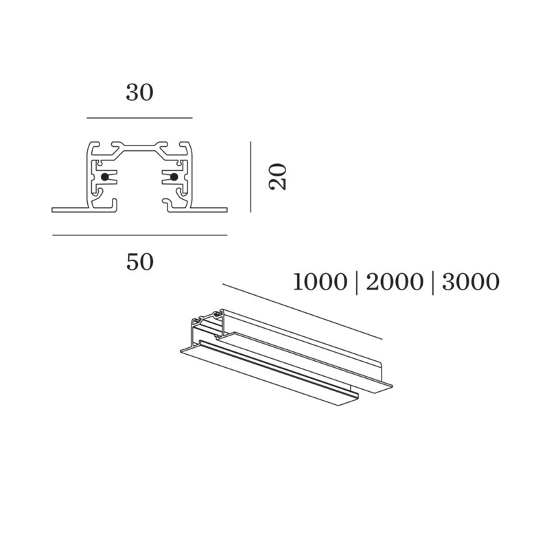 Wever & Ducré 1-phase track | recessed Track Profile 3m