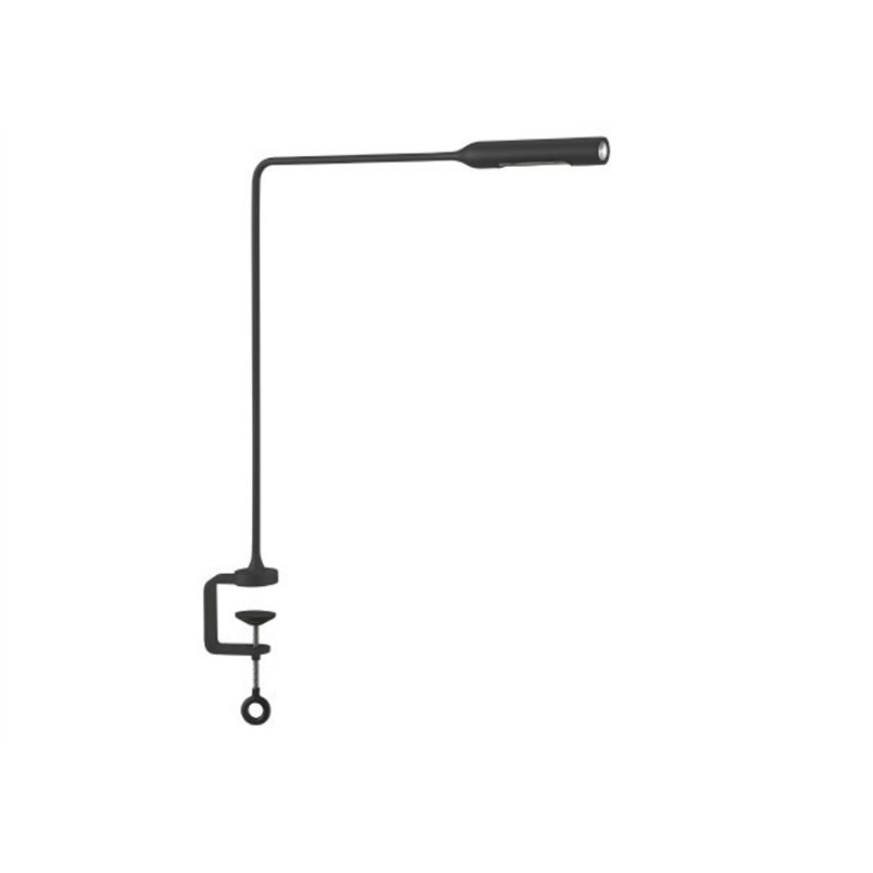 Lumina Flo Clamp table lamp with adjustable head, 2‑step dimmer and clamp mounting.