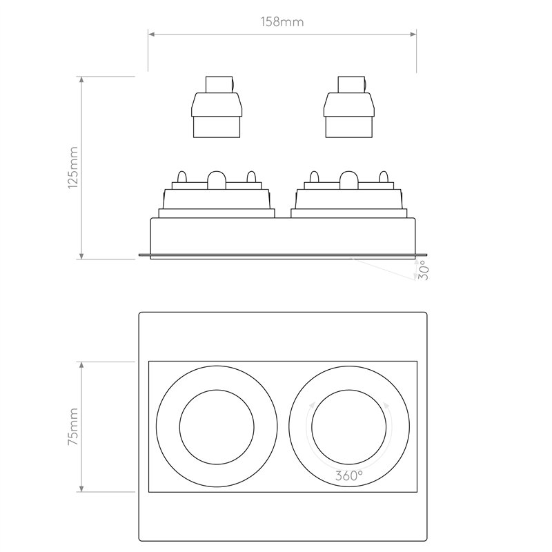 Astro Trimless Square Twin Adjustable | Recessed spot