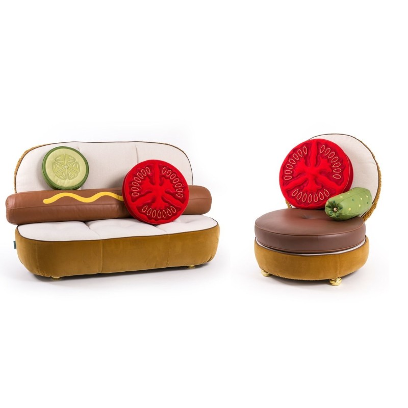 SELETTI Studio Job-Blow Hamburger sofa with Tomato and Gherkin