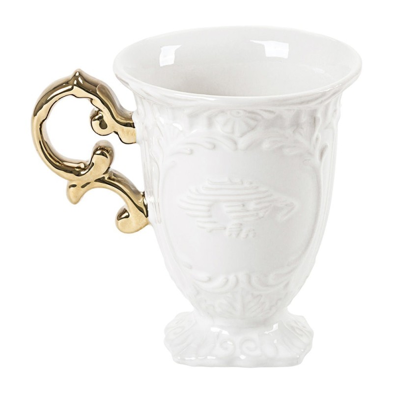 SELETTI i-wares coffee set in porcelain with coloured handle gold