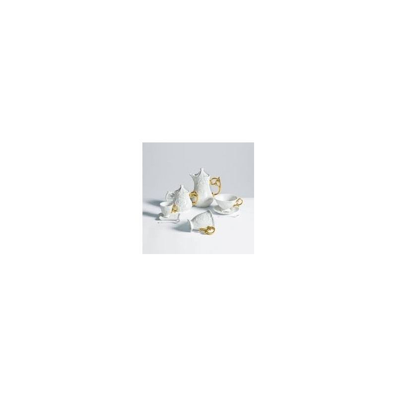 SELETTI i-wares coffee set in porcelain with coloured handle gold