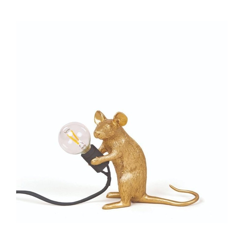 SELETTI Mouse Lamp Gold Sitting/Mac Black Cable