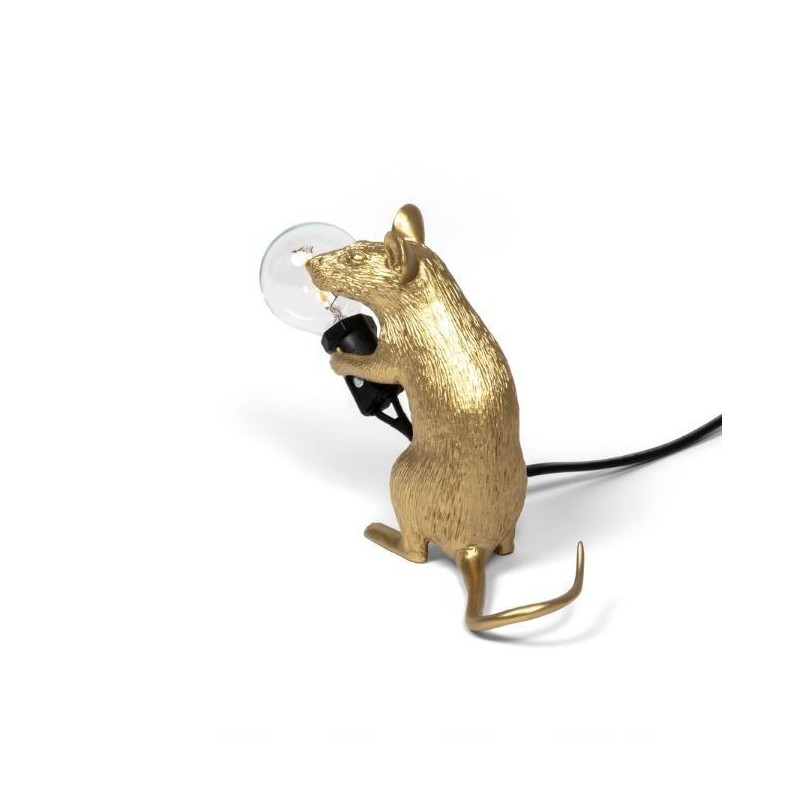 SELETTI Mouse Lamp Gold Sitting/Mac Black Cable