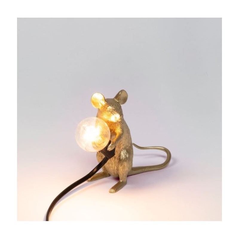 SELETTI Mouse Lamp Gold Sitting/Mac Black Cable