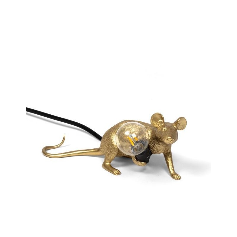 SELETTI Mouse Lamp Gold Lie Down/Lop Black Cable